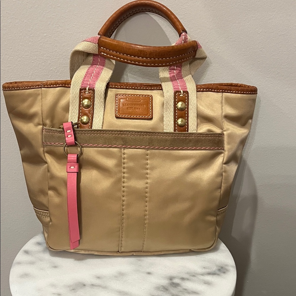 Coach Tan and Pink Tote Bag